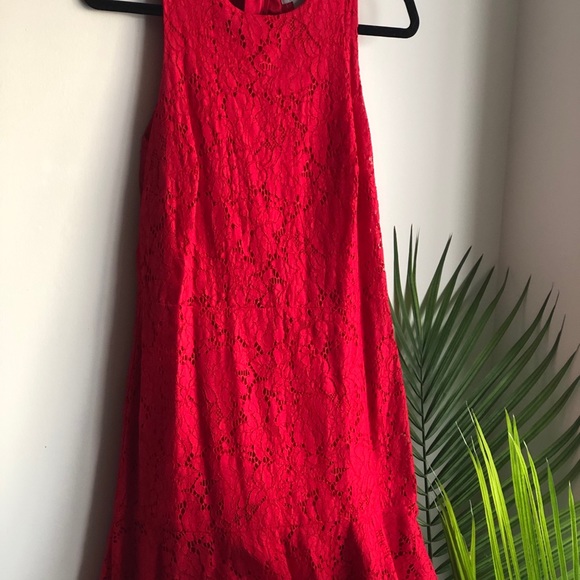H&M Red Lace Mermaid Midi Sleeveless Dress - Picture 1 of 7